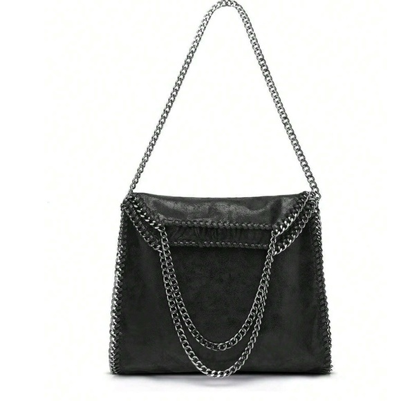 Luxe Soft Vegan Leather Chain Shoulder Tote Bag - Picture 8 of 16